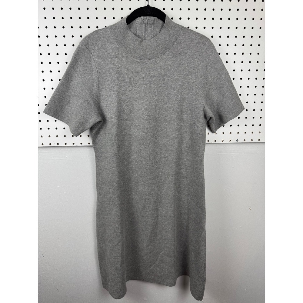 Anthropologie Grey Knit Mini Dress Mock Neck 90s Minimalist Office Siren